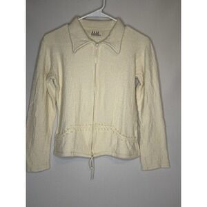 Wandering Sage Ivory Knit Jacket 100%‎ Cotton Peruvian Eco Sound Boho Medium